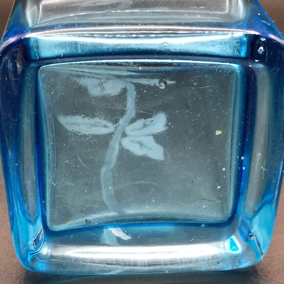 Vintage Royal Danube Square Blue Crystal Applied Flower Table Vase 13” Rare - Picture 5 of 9